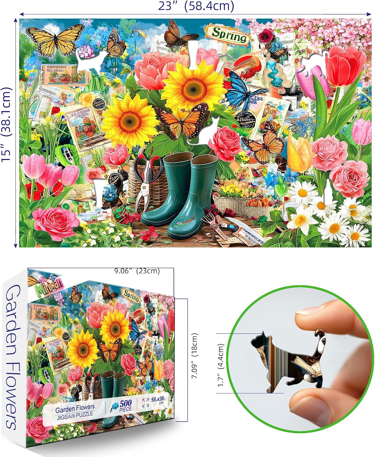 Thumbnail 1 de Spring Garden Butterfly 500-Piece Jigsaw Puzzle (23"x15") with Letters on Back