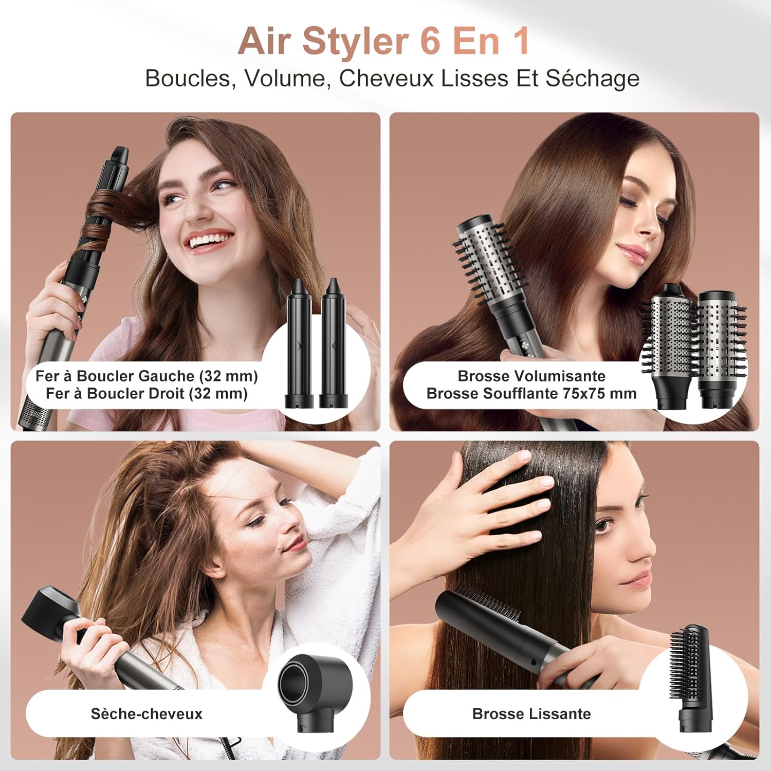 Thumbnail 1 de Air Styler 6 en 1 – Sèche-cheveux & pose coiffure rapide, 110 000 tr/min, kit 6 accessoires pour salon à domicile