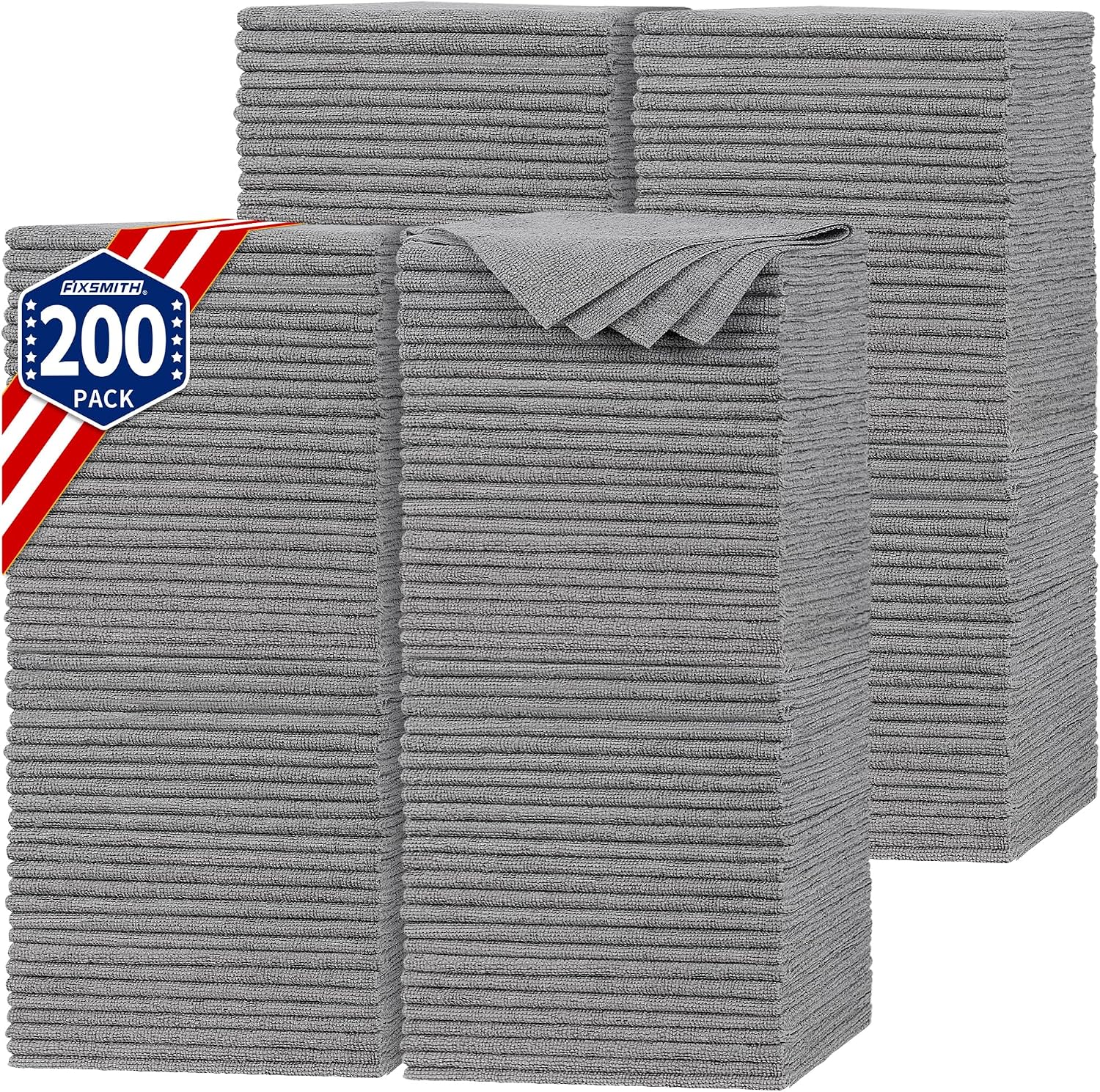 Detalle de FIXSMITH Shop Towels, 200-Pack Gray Microfiber, 11.5-Inch Square