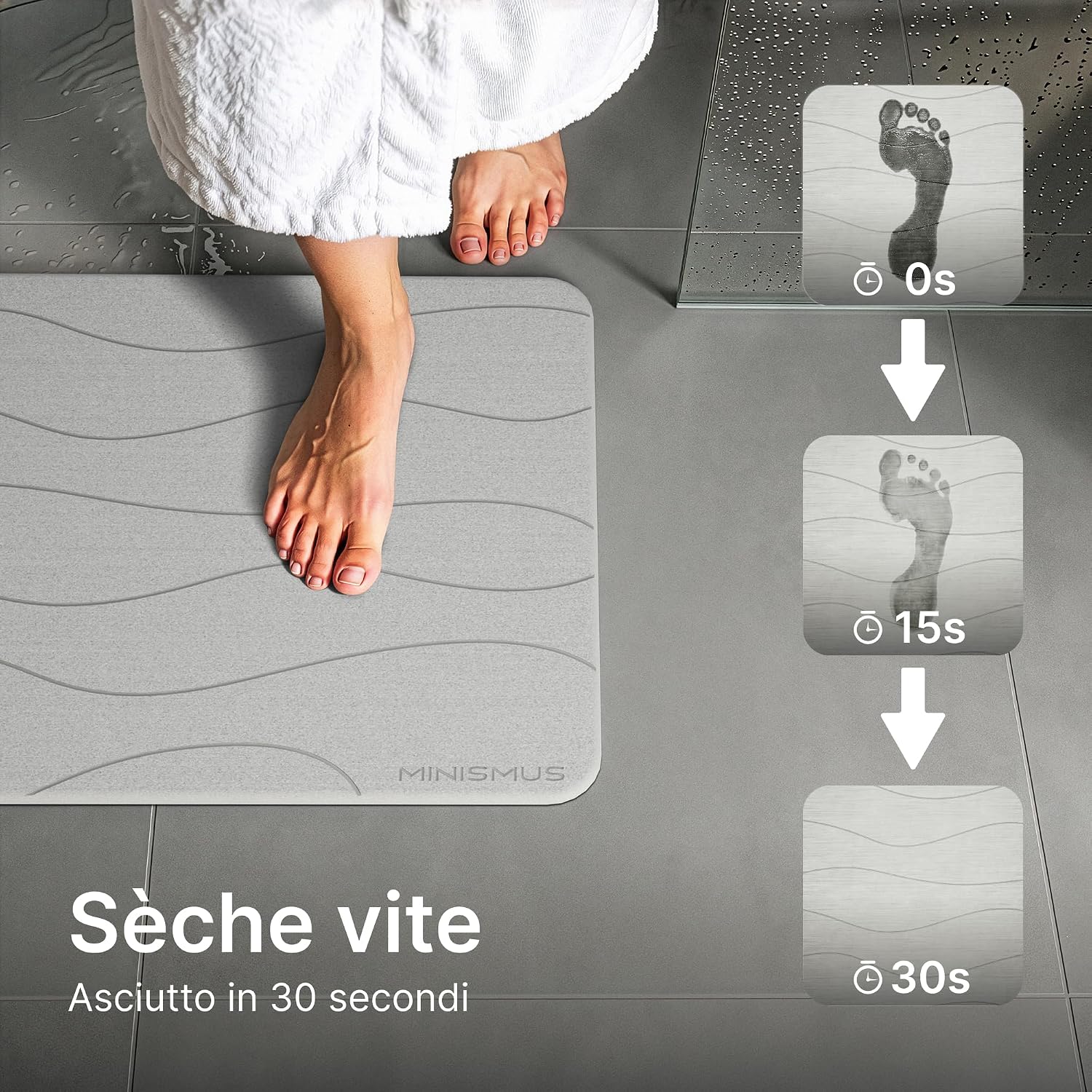 Detalle de Minismus Tapis de Bain en diatomite 60 x 40 cm – absorbant et antidérapant pour sortie de douche