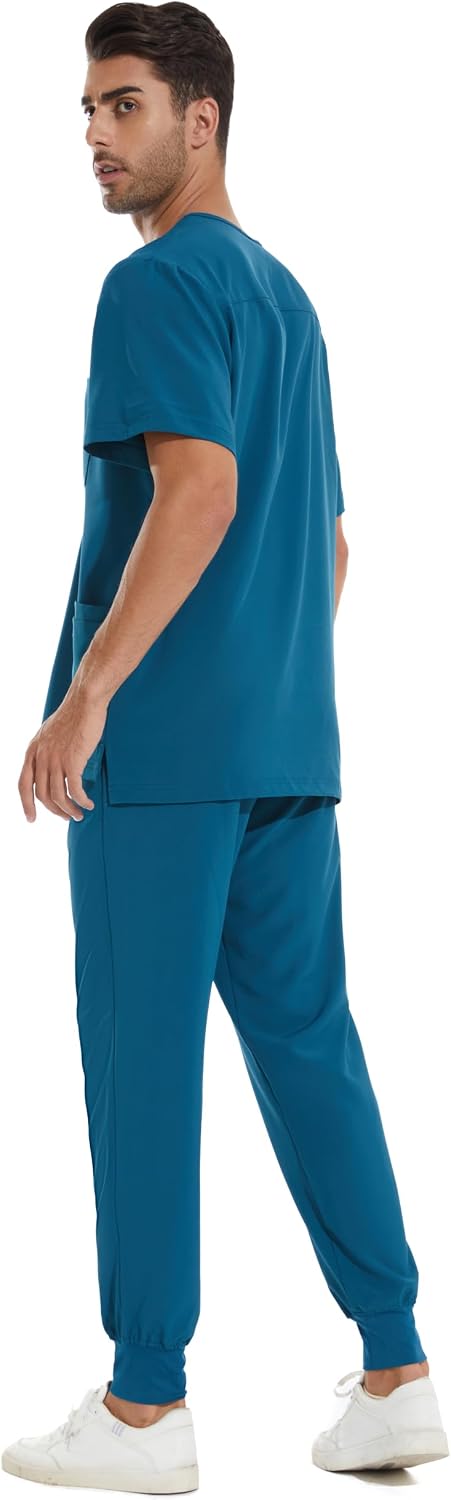 Detalle de COZYFIT Men's Scrub Set with V-Neck Top