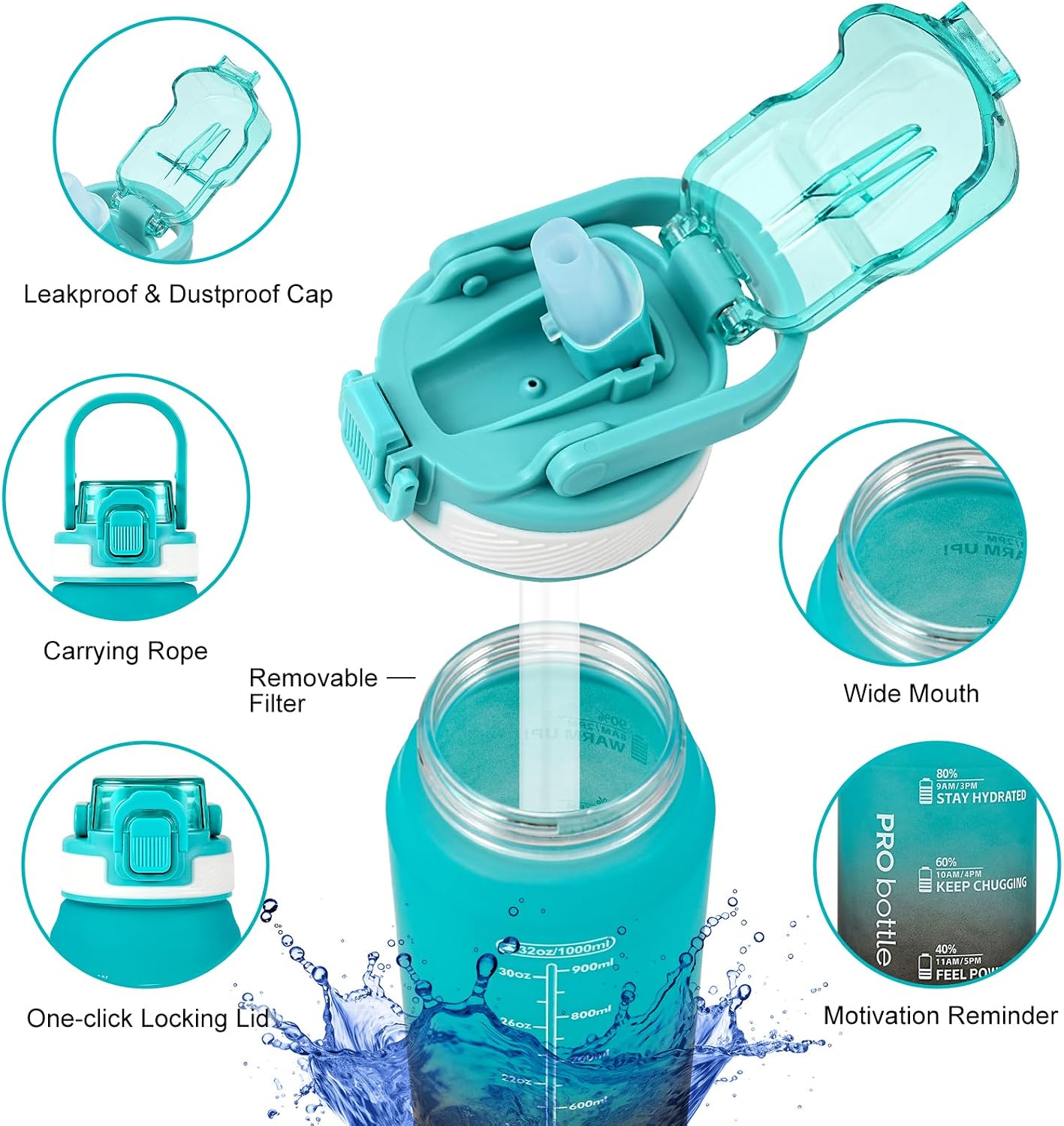 Detalle de SEASEVEN Sports 1L water bottle with straw