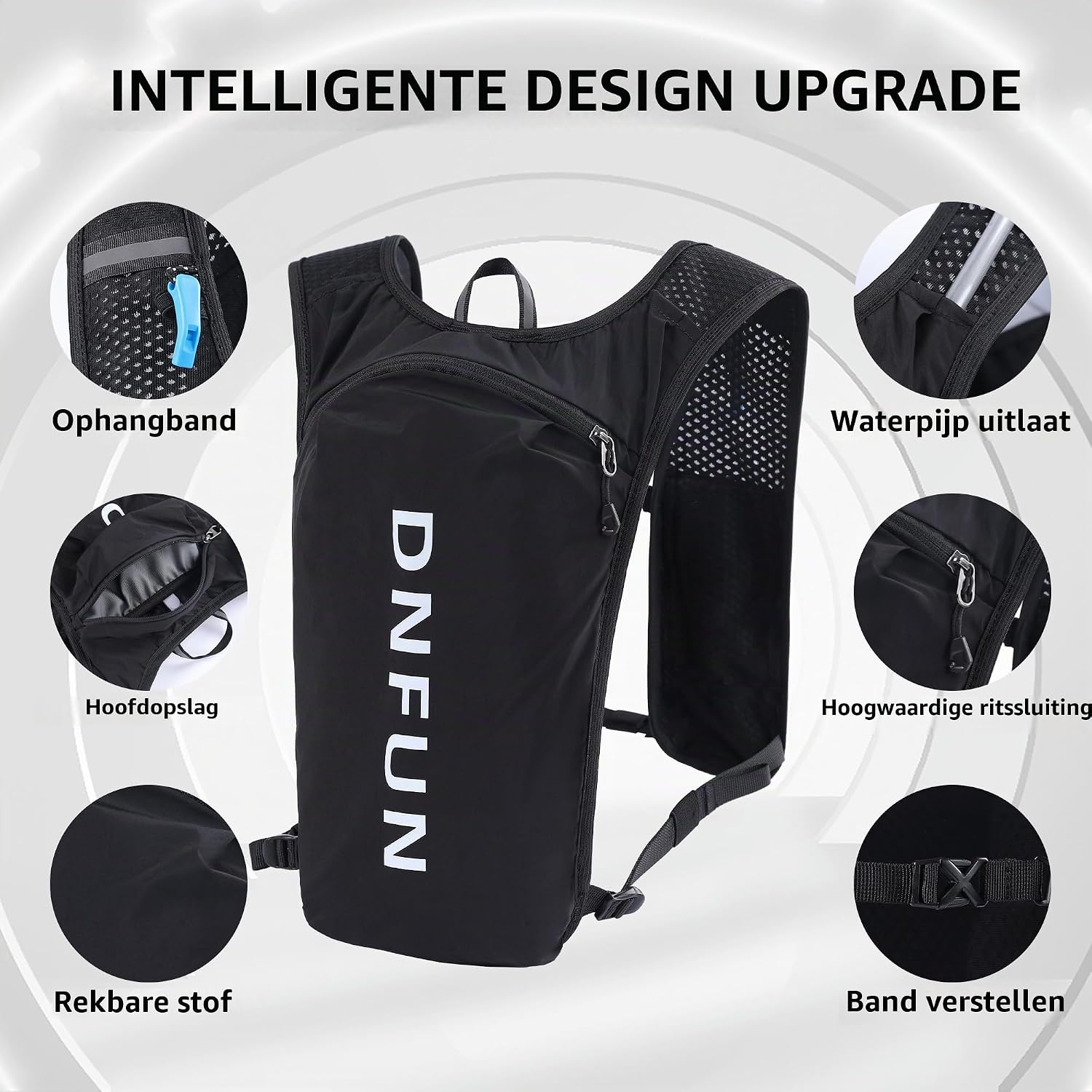 Detalle 2 de DNFUN Laufweste Damen Herren Trinkblase hardloopvest 5 l met reflectie