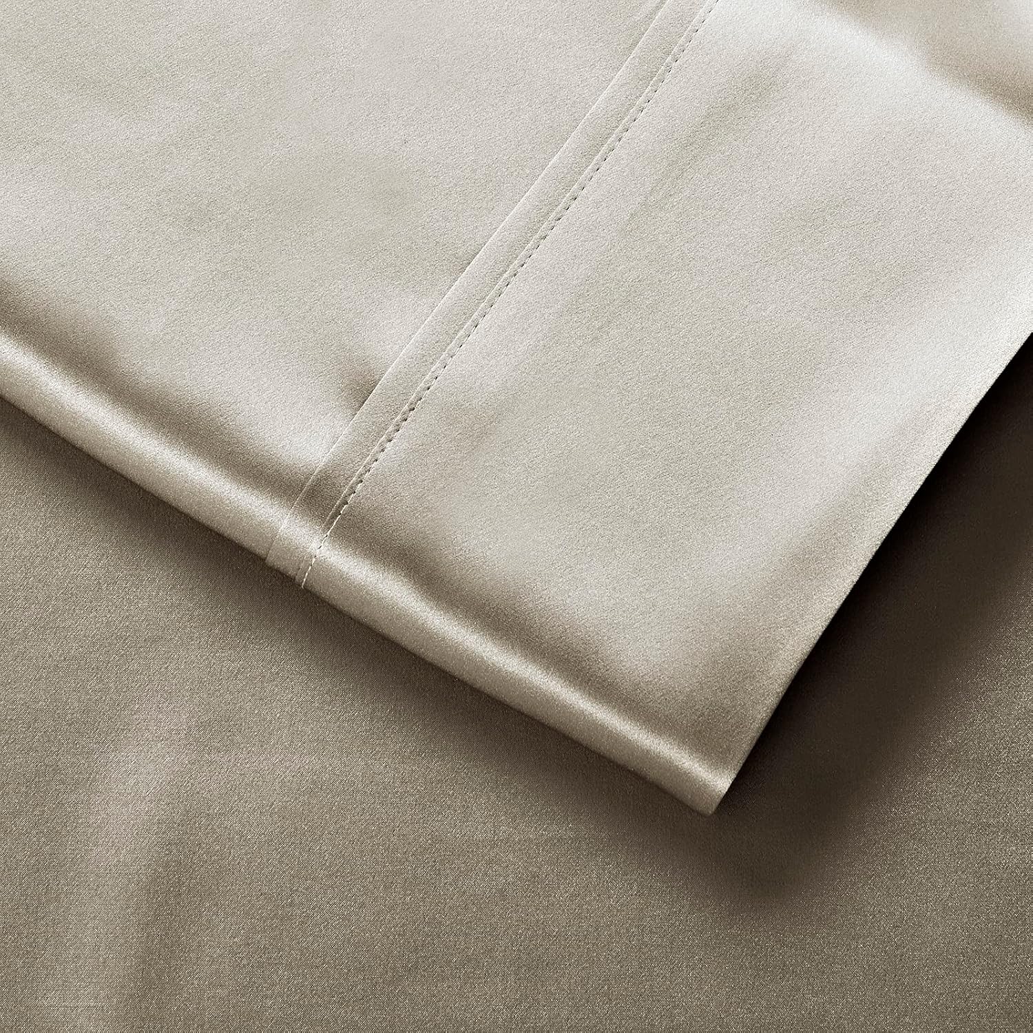 Detalle 2 de Lanest Housing Queen Satin Sheet Set, Taupe, 14-Inch Deep Pocket