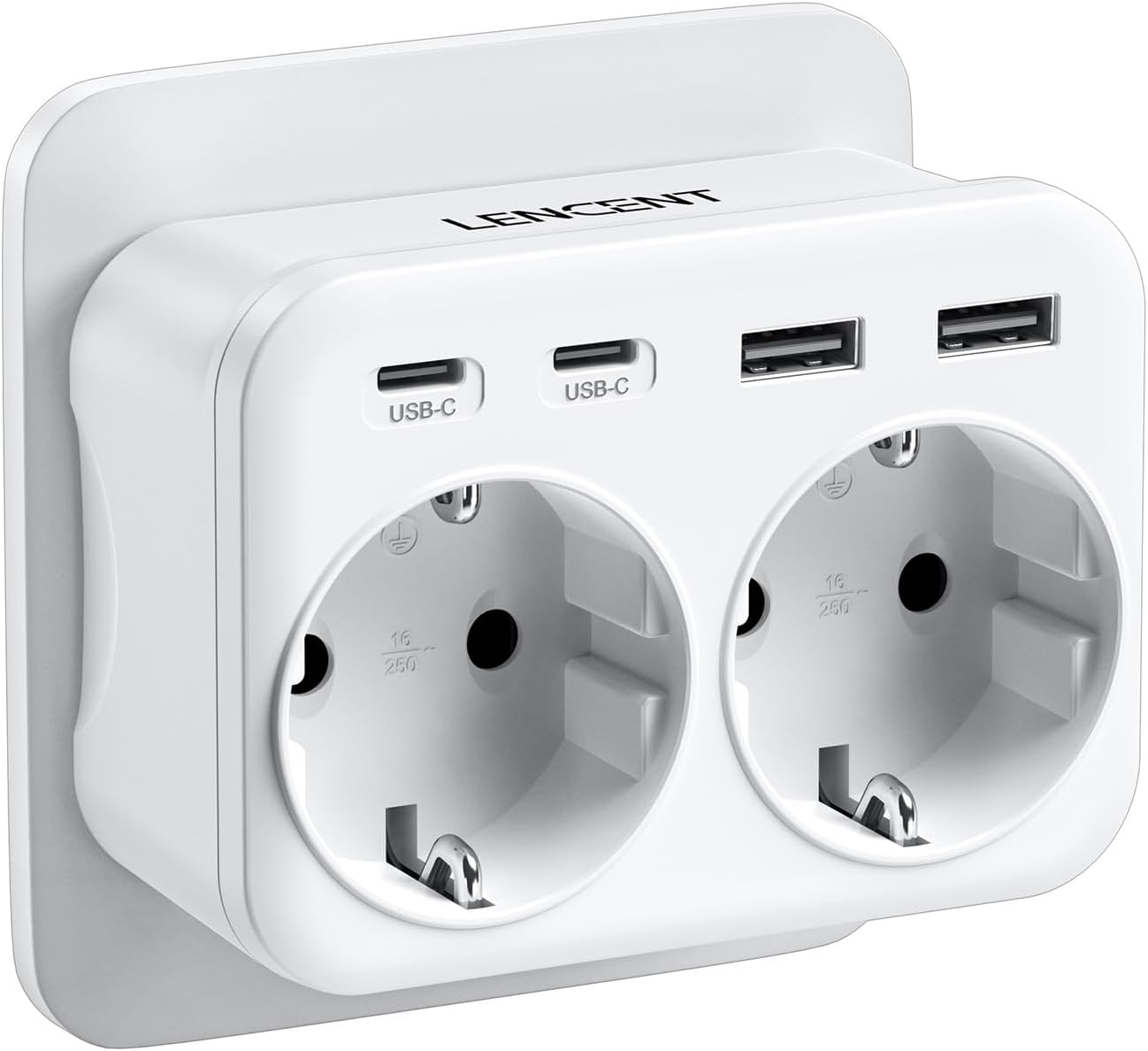 Detalle de LENCENT PA034EUEU stopcontactverdeler met 2 stopcontacten, 4 USB-poorten en 4000 W
