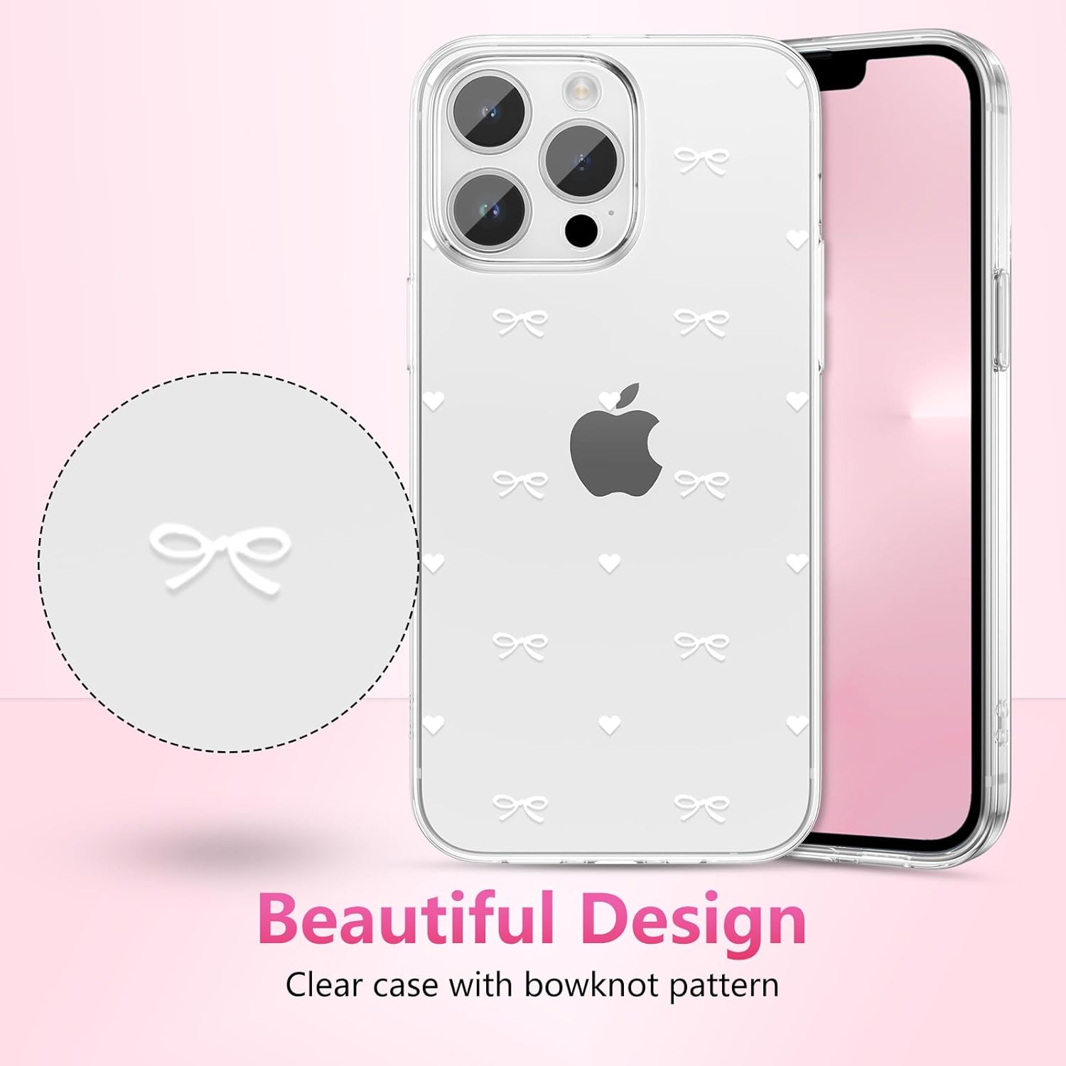 Thumbnail 1 de ZTOFERA Transparentes Cover für iPhone 13 Pro (6,1 Zoll) mit Herz- & Schleifen-Muster – TPU, stoßfest, weich & flexibel