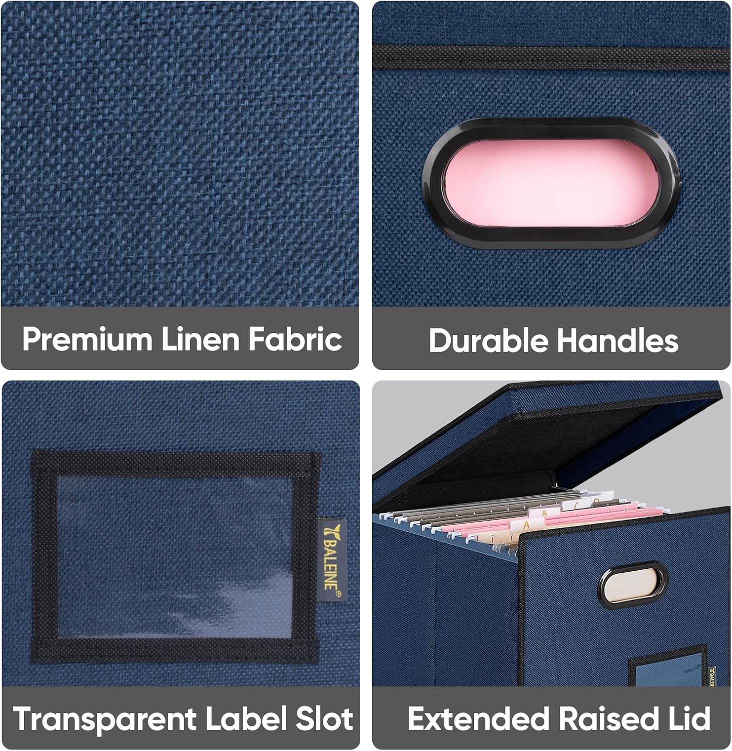Detalle de BALEINE Baleine-1776 Hanging File Organizer Box with Lid, Blue Polyester