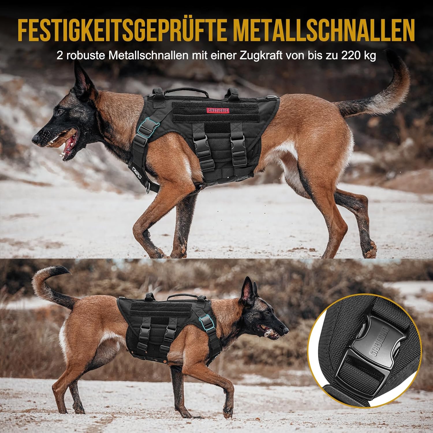Detalle de OneTigris Harnais pour Chien X DESTROYER – harnais tactical à 3 poignées en nylon 1000D
