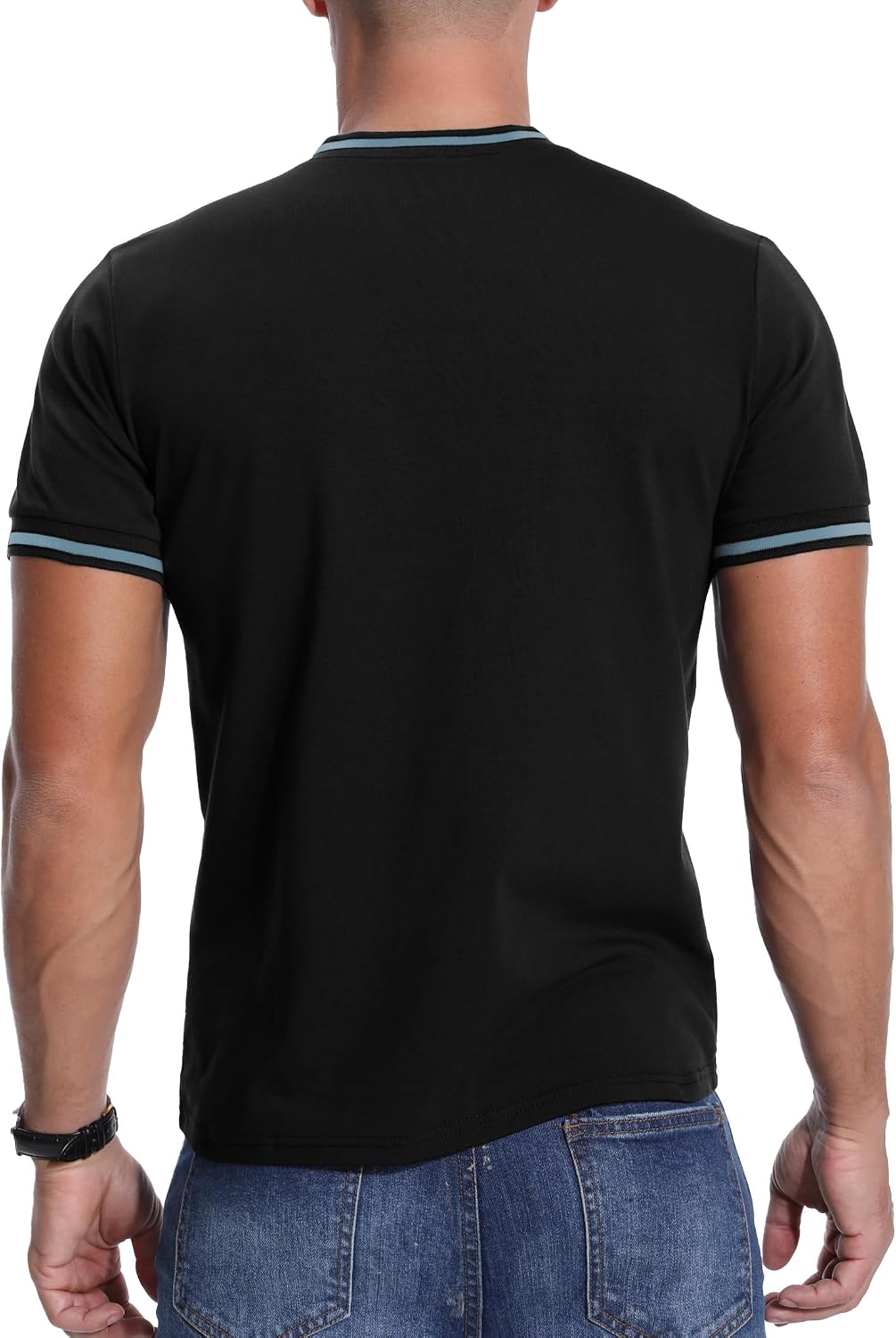 Detalle 2 de PCEAIIH Men's Henley T-Shirt with Zip Stand Neck and Deer Head Embroidery