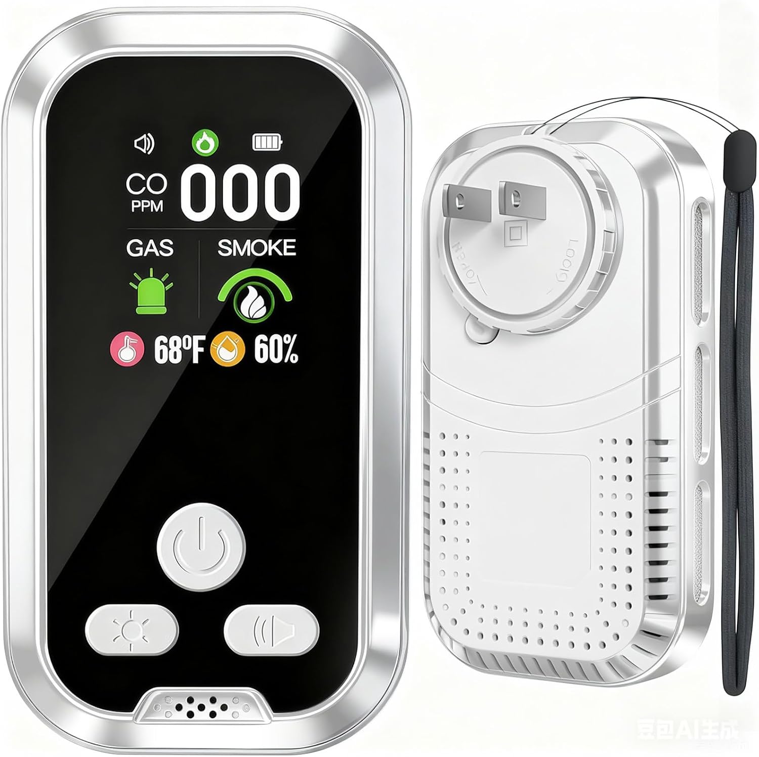 6-in-1 Carbon Monoxide Detector Combo with LCD Display (CO, Natural Gas, Smoke, Temperature & Humidity) – White