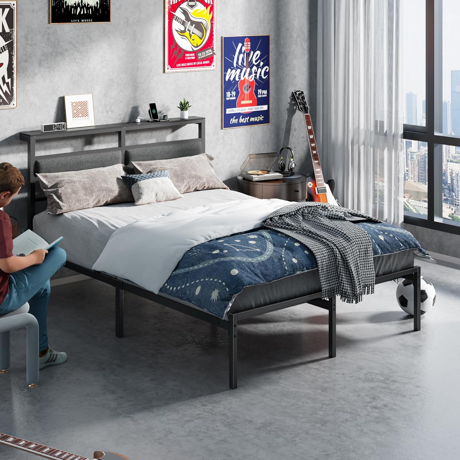 Thumbnail 6 de OURPIC BF019 Full Size Platform Bed Frame with RGB LEDs, Charging & Storage