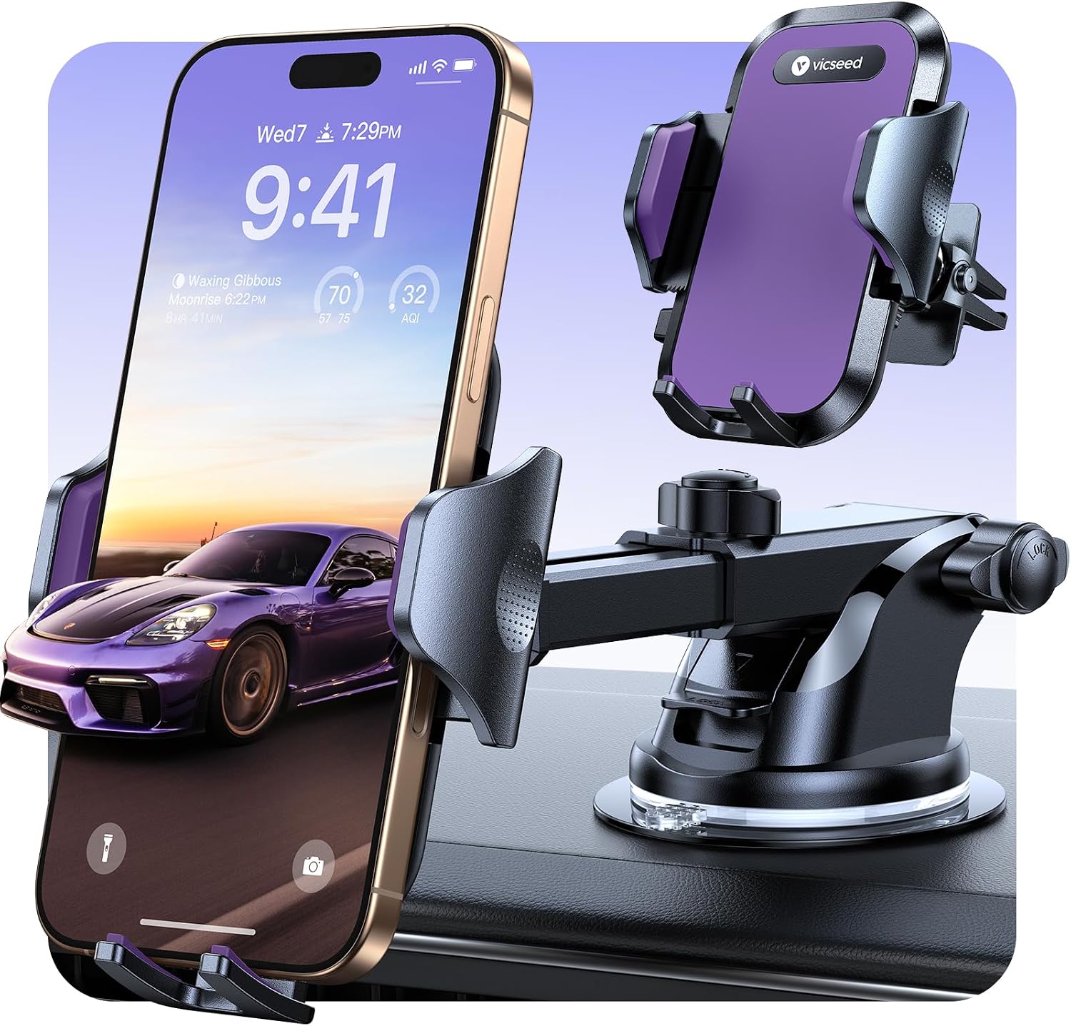 Detalle de VICSEED car phone holder, purple