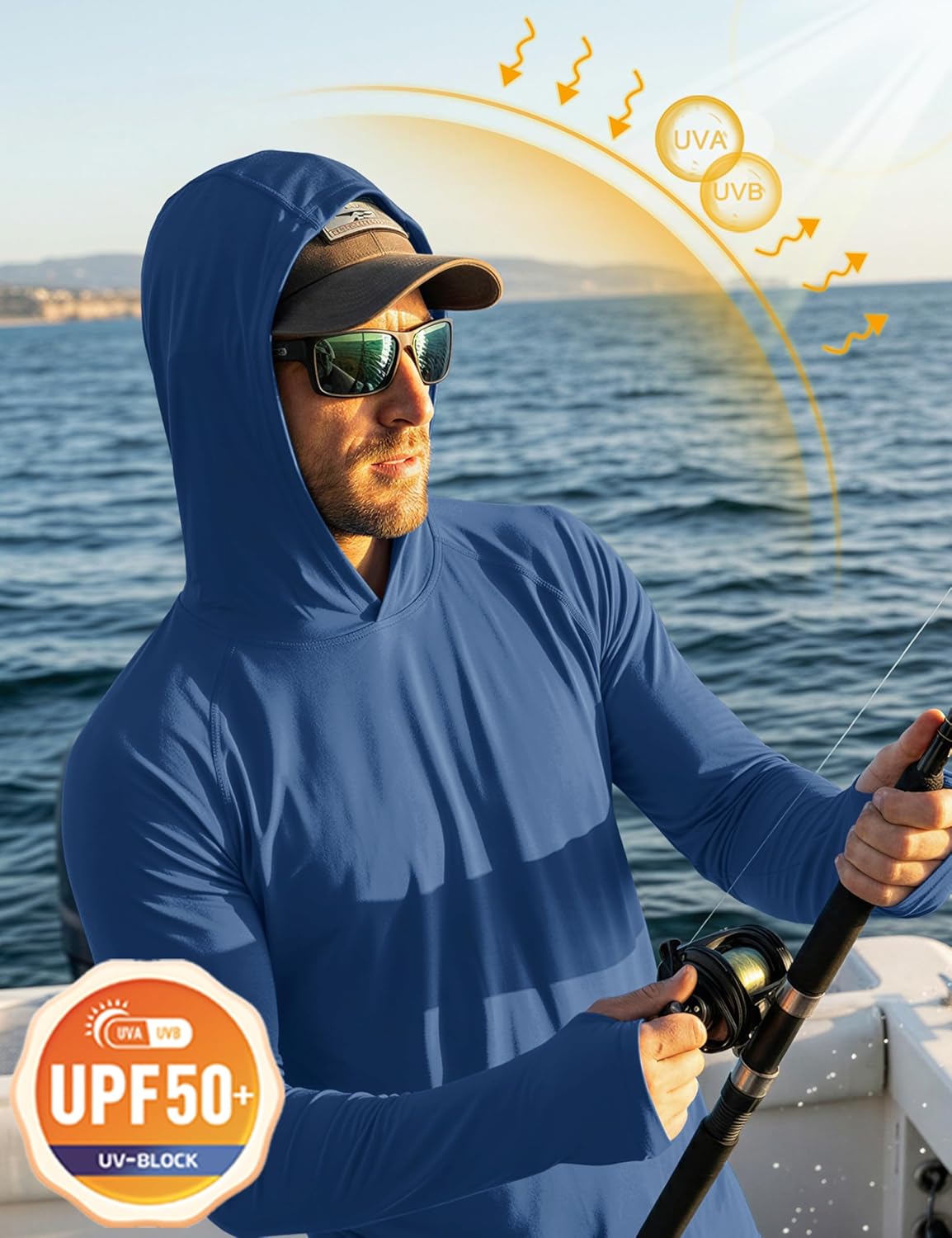 Thumbnail 3 de MAGCOMSEN Men's Hooded UPF 50+ Sun Protection T Shirt Long Sleeve Athletic Fishing Shirt