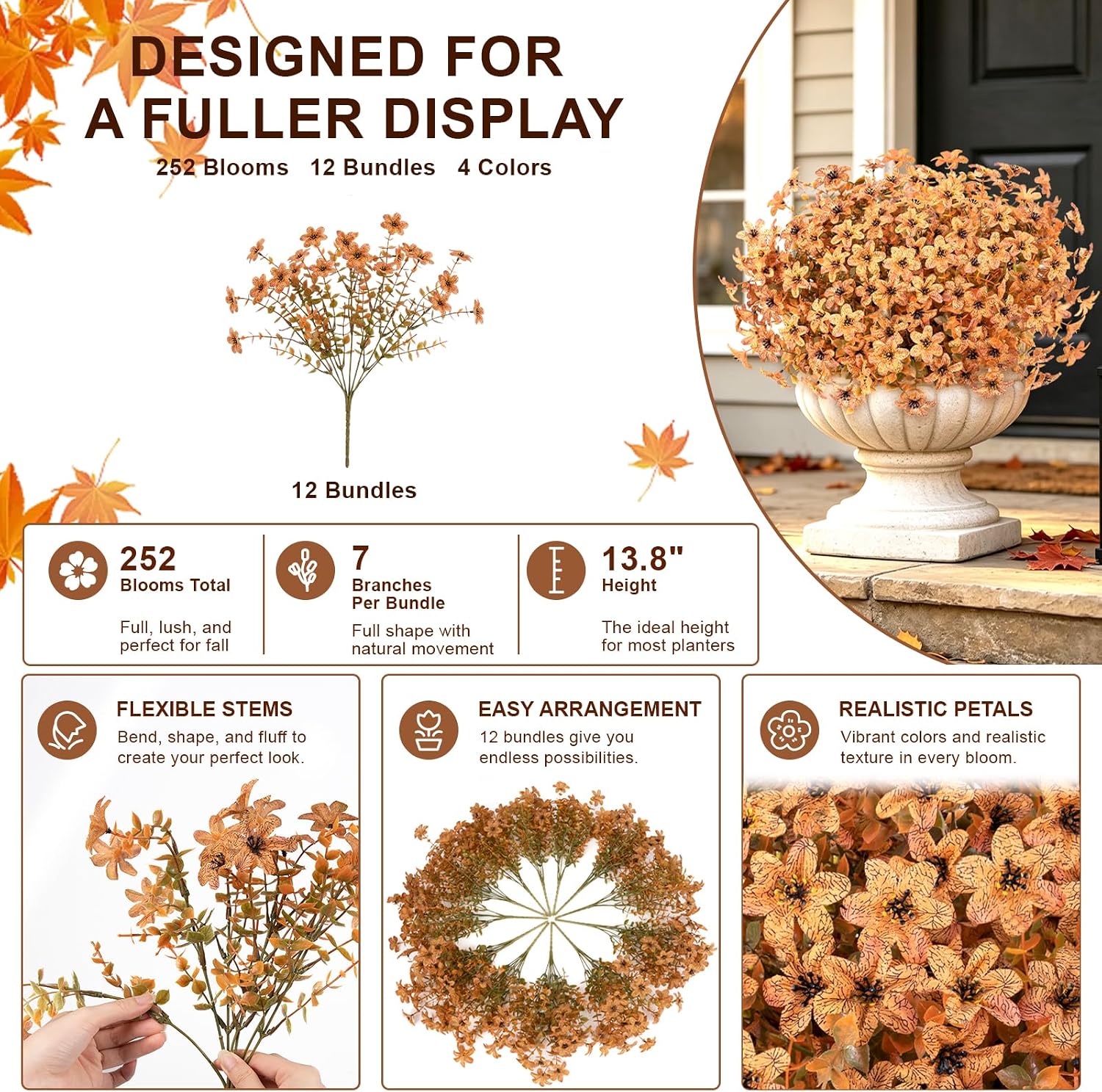 Detalle de Julako Artificial Daisy Flowers for Outdoors, 12 Bundles, 252 Blooms