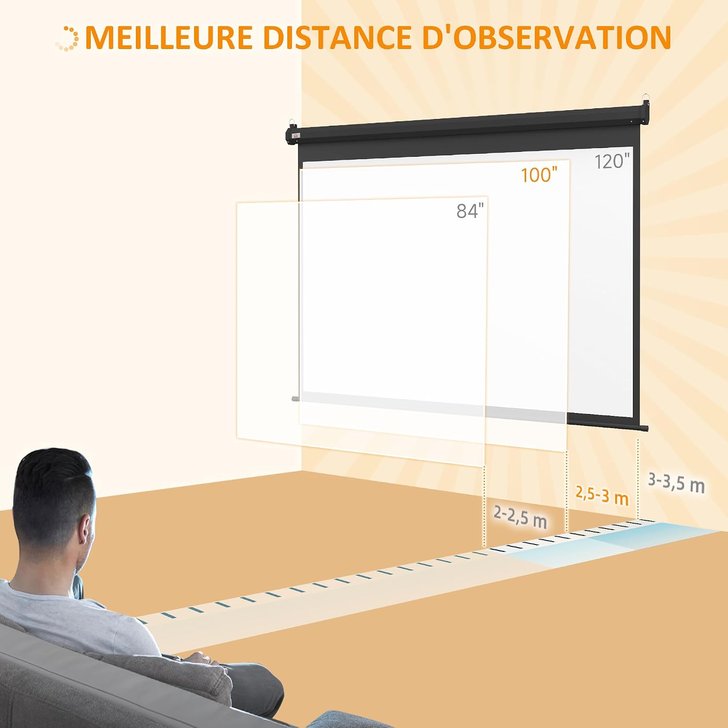 Detalle de HOMCOM Écran vidéoprojecteur 100 Pouces 4:3 Motorisé – Installation murale ou au plafond