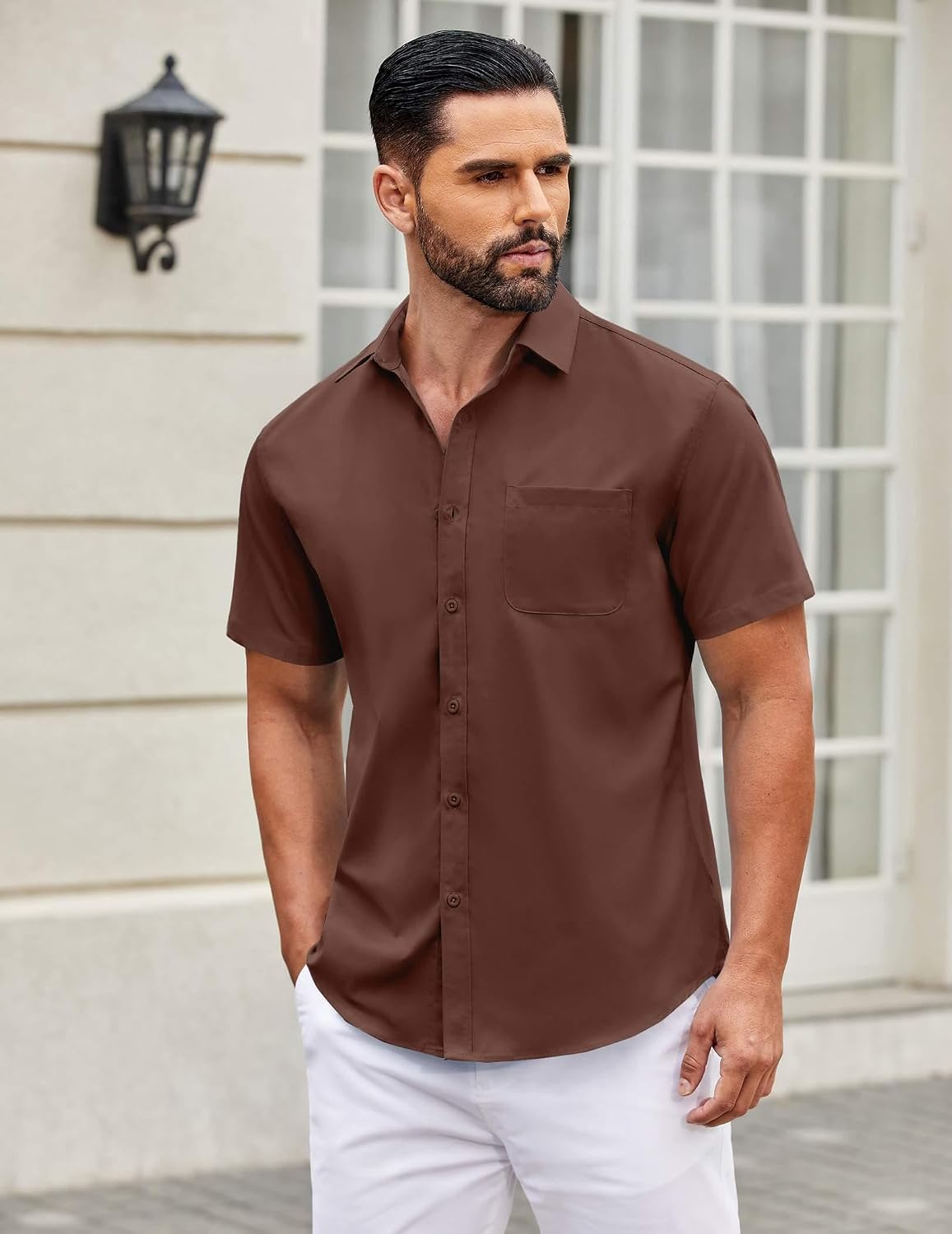 Thumbnail 1 de COOFANDY Men’s Short Sleeve Casual Button Down Shirt with Pocket – Lightweight Summer Dress Shirt
