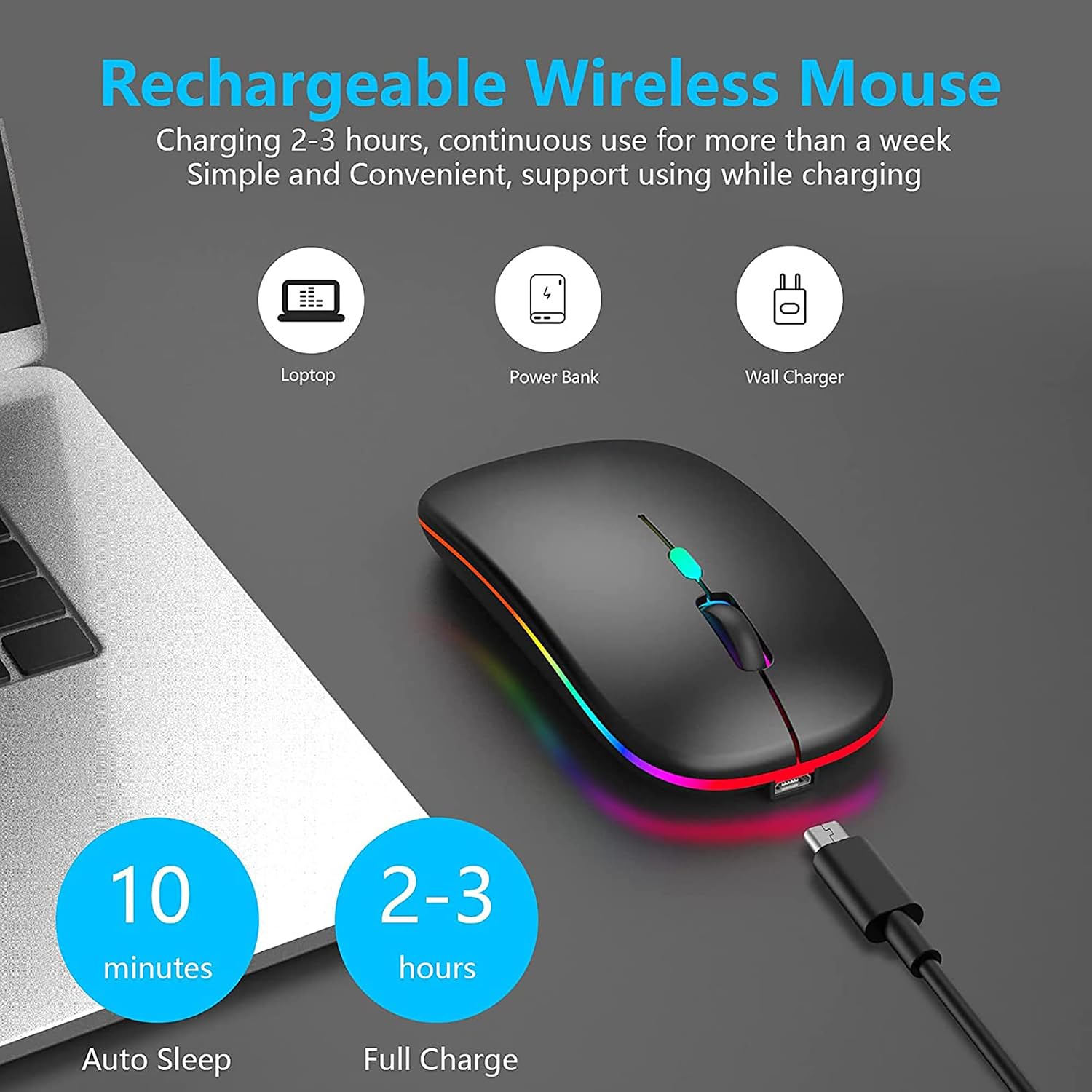 Detalle 2 de TEUREMI Wireless Mouse Rechargeable Dual Mode 2.4G & Bluetooth 5.0