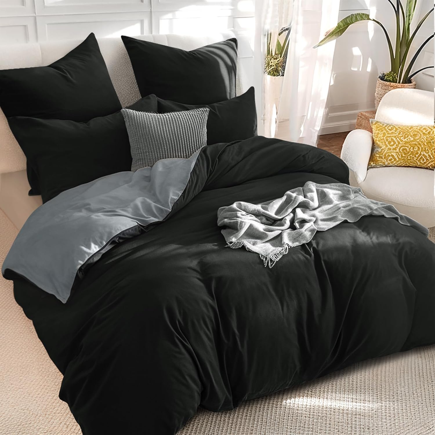 Detalle de RUIKASI Black Double Duvet Set Grey