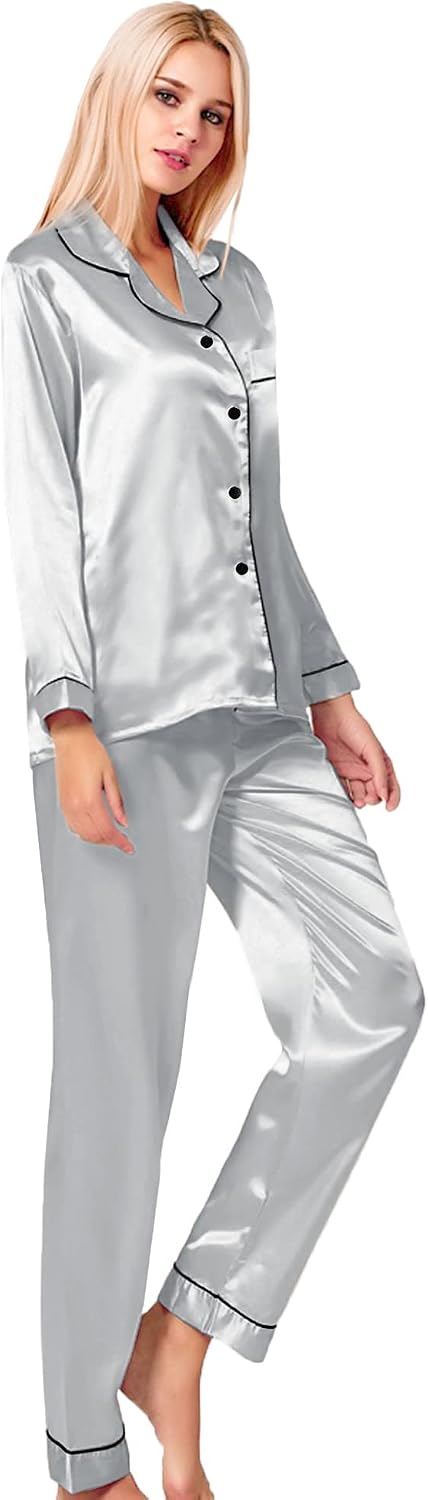 Detalle 2 de SWOMOG Silk Satin Pajamas Set XS-3XL 🌙