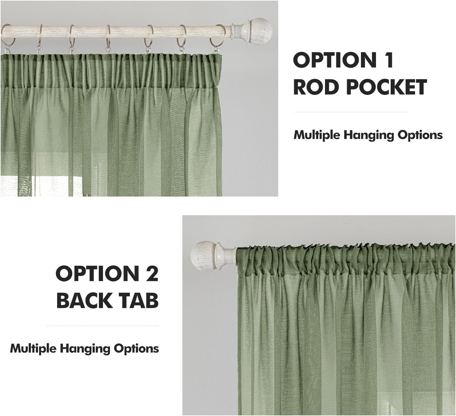 Thumbnail 6 de MIULEE Gardinen Vorhänge 2er Set mit Kräuselband, Weiß/Salbeigrün – 145 x 140 cm