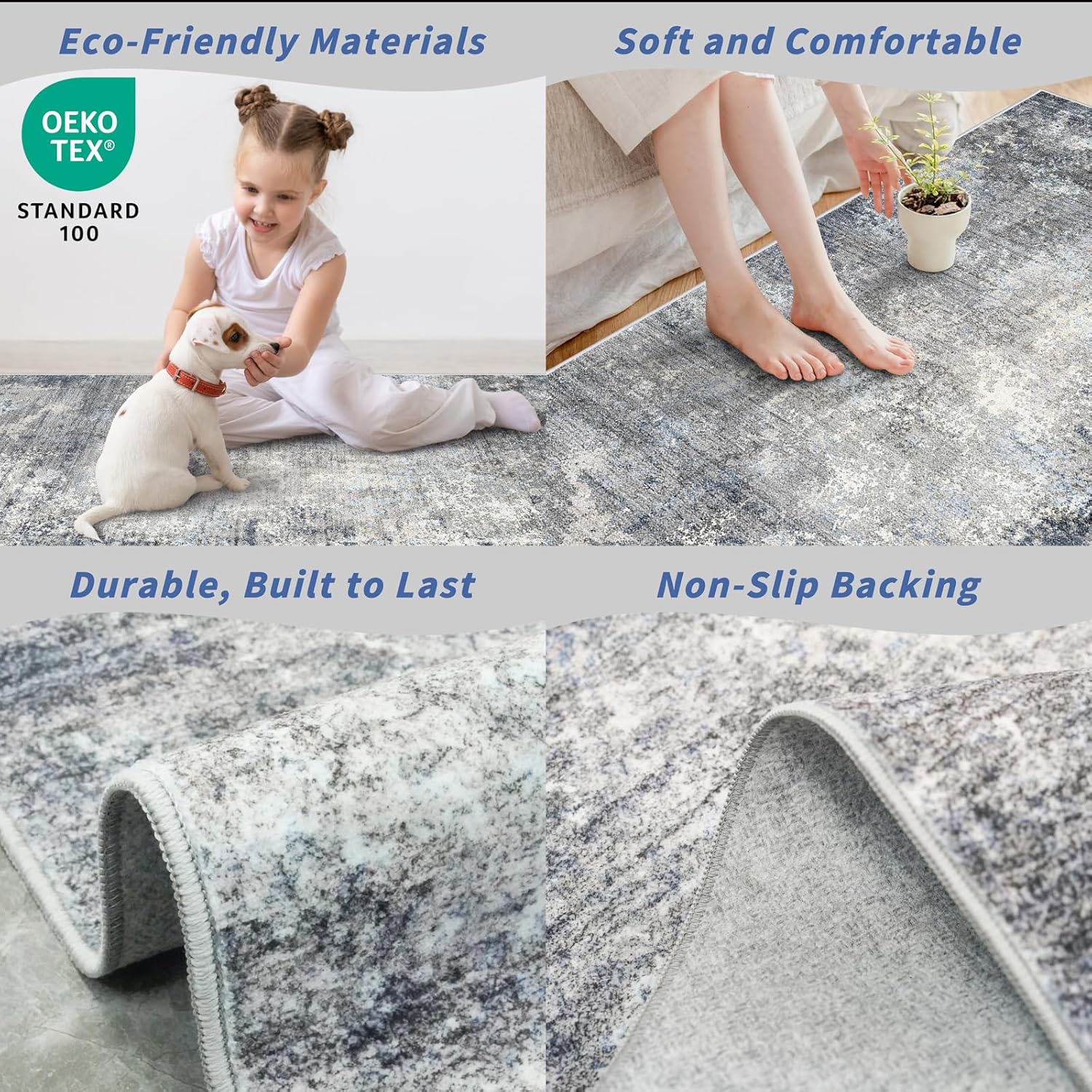 Thumbnail 3 de Kitchen Rug Set 3 Piece (Blue Grey) – Washable Non Slip Runner and Mat Set for Entryway, Bathroom, Hallway