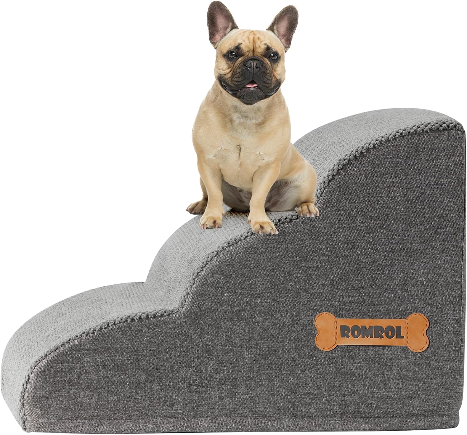 Detalle 2 de ROMROL 3-Step Dog Stairs for Small Dogs – Non-Slip Ramp with High-Density Foam (58x38x38cm) in Grey