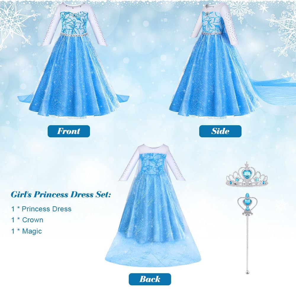Detalle de ACWOO Prinzessin-Kostüm Mädchen-Set: Kleid, Krone und Zauberstab für Karneval, Halloween und Weihnachten