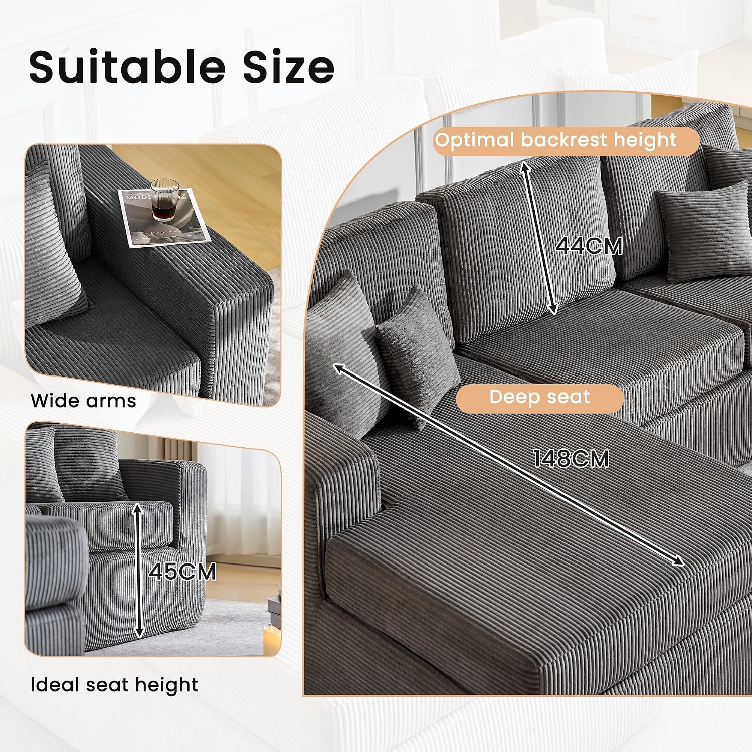 Thumbnail 6 de CLIPOP Boneless Couch L Shaped Left‑Corner 3‑Seater Sofa set 🛋
