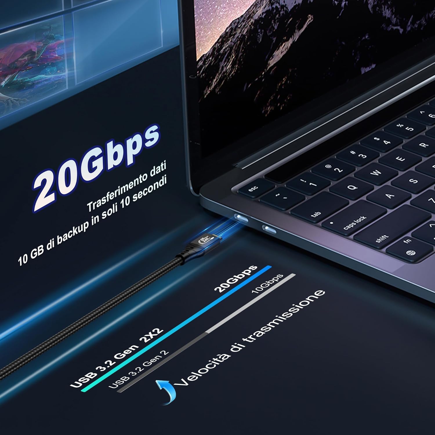 Detalle 2 de ZIKNYDO Cavo USB-C 1m: USB-C 3.2 Gen 2x2, video 8K/4K e ricarica fino a 240W per MacBook Pro, iPhone 16 e molto altro