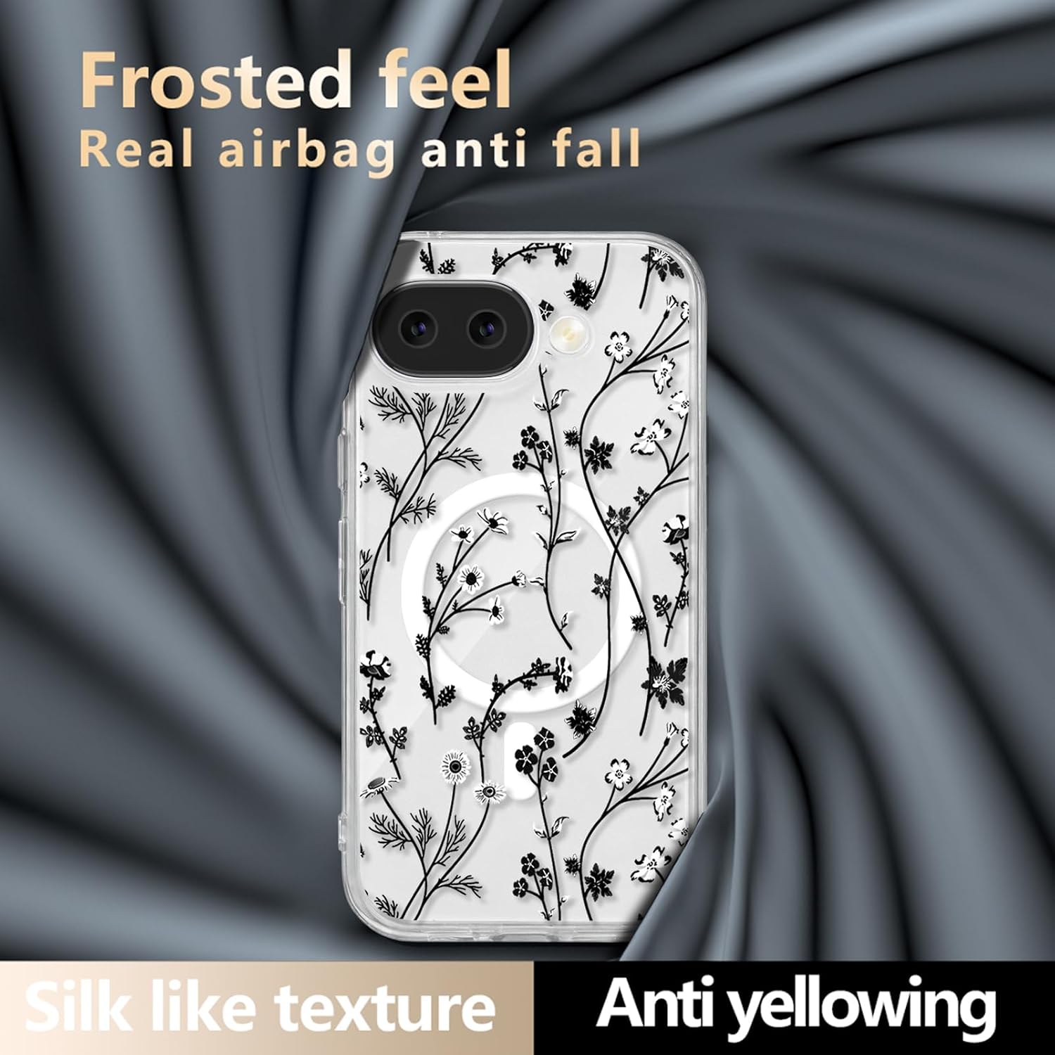 Detalle 2 de Oxytter Google Pixel 10A Magnetic Case, Clear Matte Floral TPU and PC Cover