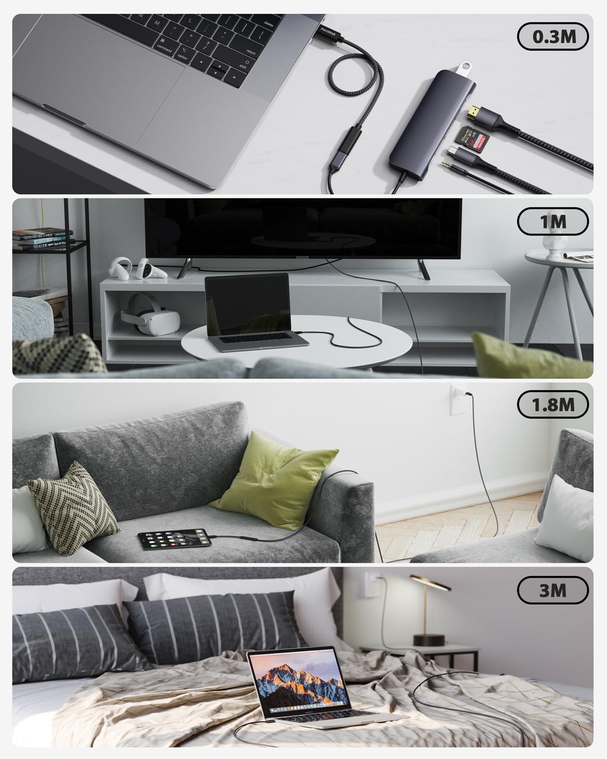 Thumbnail 4 de Belker USB-C Extension Cable (USB 3.2 Gen2, 10Gbps) 1m – USB-C male to female for charging & sync