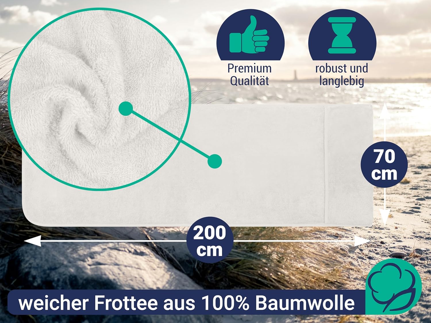 Thumbnail 1 de Housse en tissu éponge Marie's Home pour chaise et chaise-longue – 70 x 200 cm, blanc