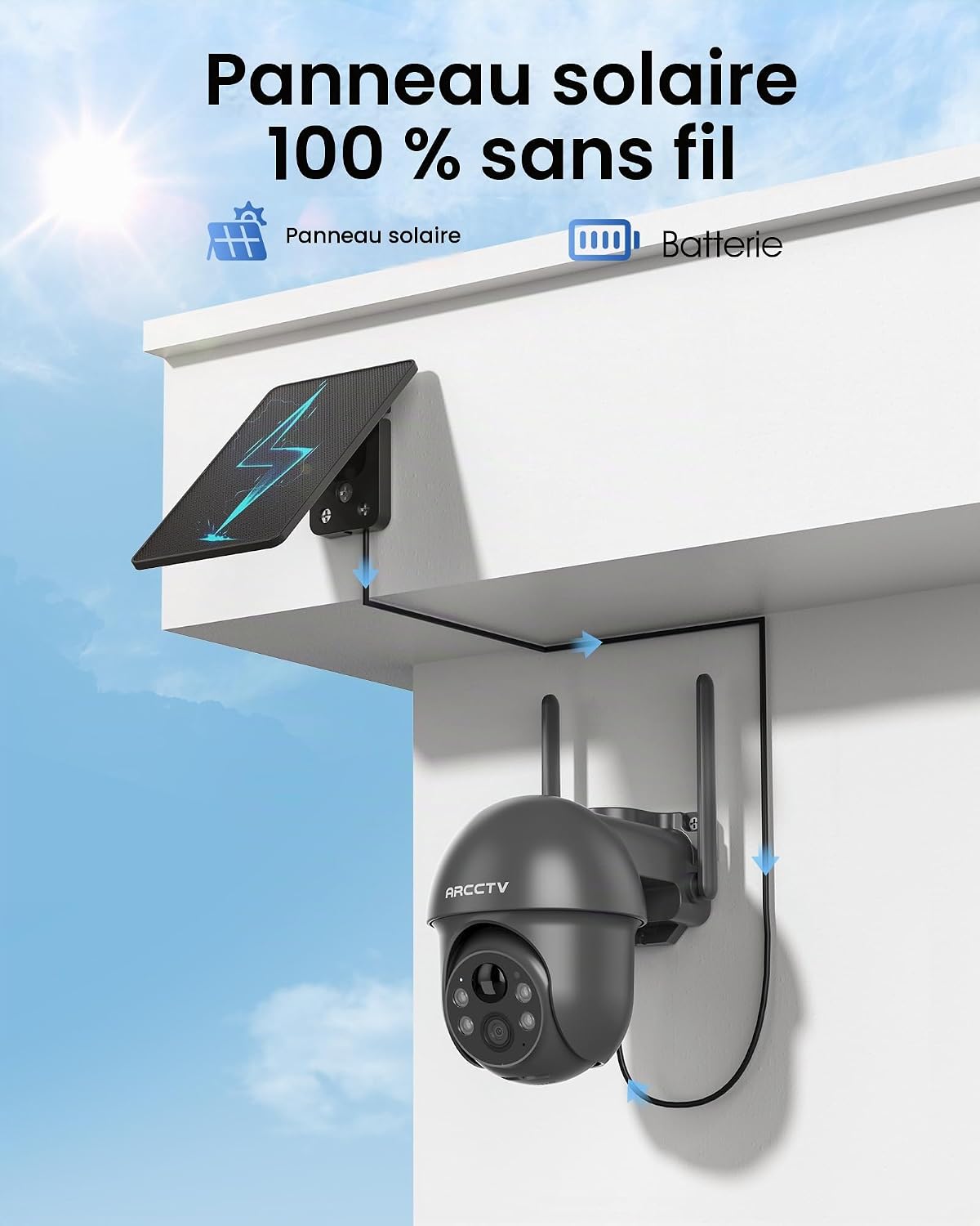 Detalle 2 de ARCCTV Q1 wifi-bewakingscamera voor buiten, 4 MP, PTZ en zonne-energie