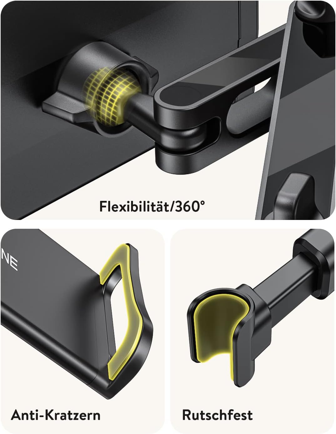 Detalle de TRYONE Tablet Halterung Auto – ausziehbare Kopfstützenhalterung für 4,7–11 Zoll Tablets (iPad, Samsung, Kindle Fire, Switch)