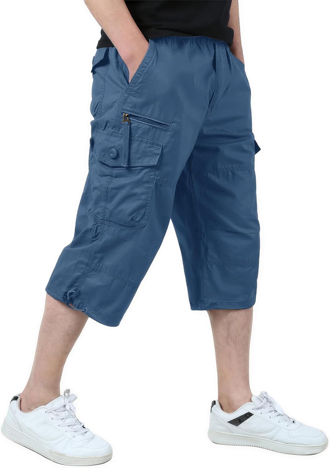 Detalle de KEFITEVD Cargo Shorts Men: 3/4 Length, Cotton Comfort with Multi Pockets