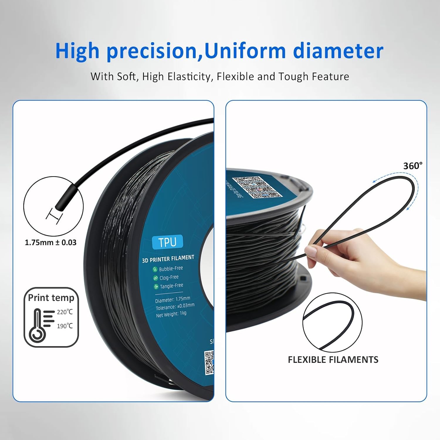 Thumbnail 1 de GEEETECH TPU Filament 1,75 mm – 1 kg Schwarz