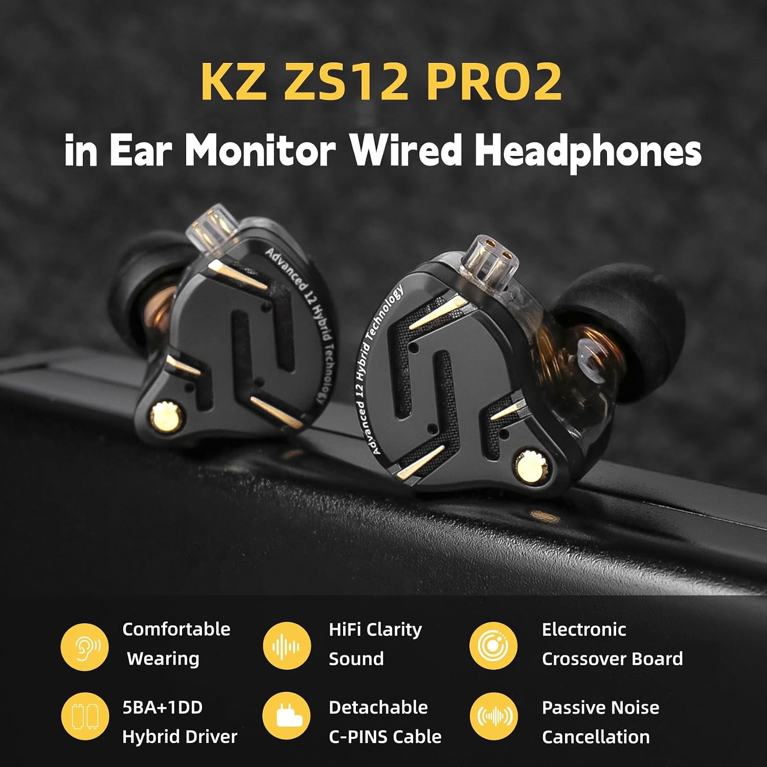 Detalle de KZ ZS12 Pro 2 USB-C Wired In-Ear Monitor Headphones (Black, with Mic)