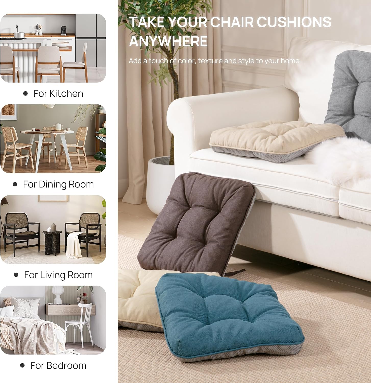 Thumbnail 6 de Love's cabin CUSA25A1PZDB66L4 Memory Foam Chair Cushions, Beige, Set of 4