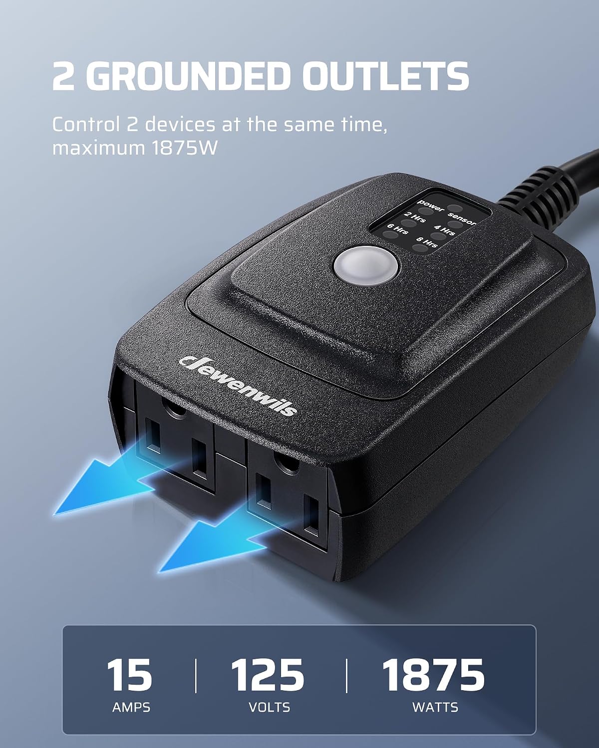 Detalle 2 de Dewenwils ODT12B Outdoor Timer with Remote, 2 Outlets and Dusk Sensor