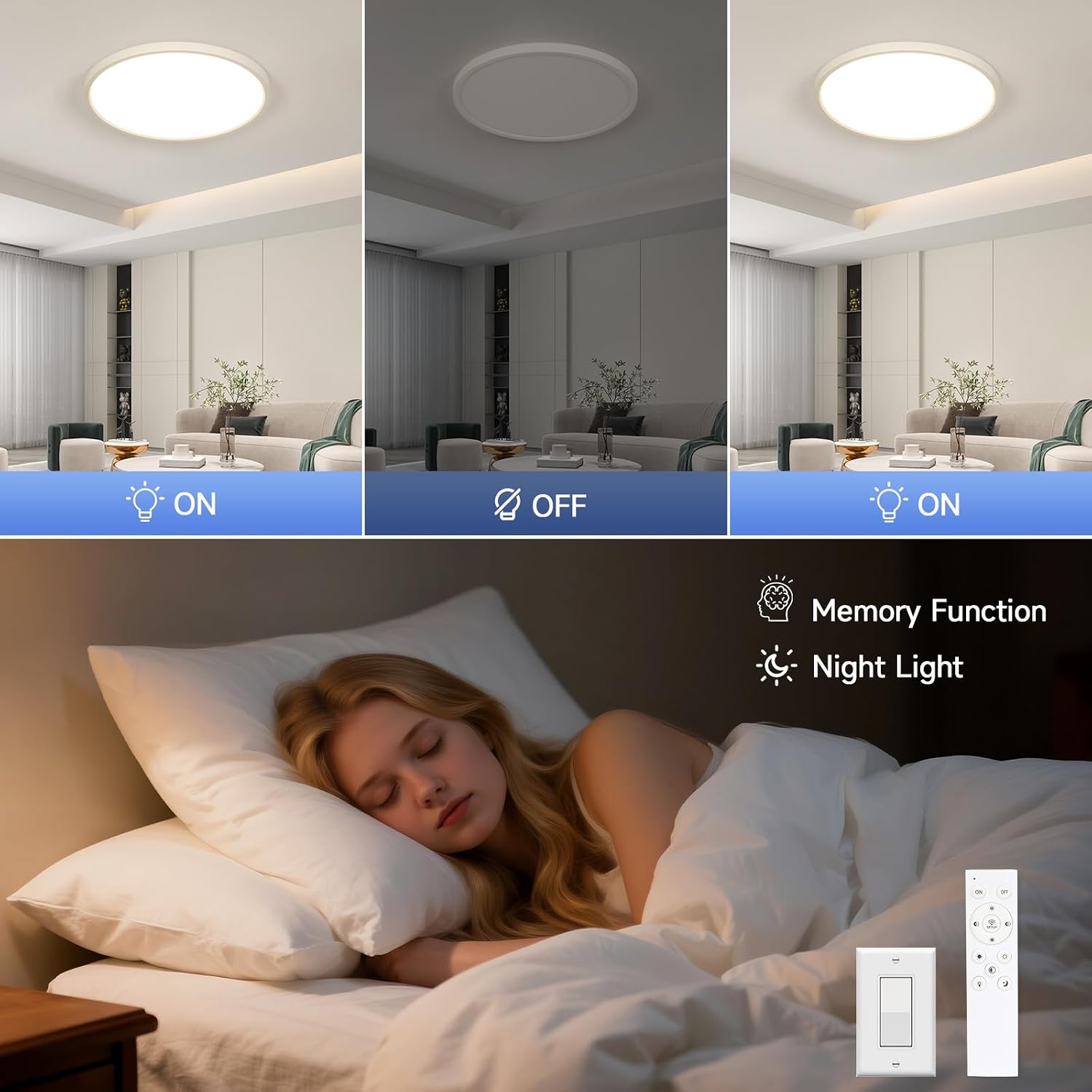 Detalle de EASY EAGLE LED Deckenleuchte Flach Dimmbar 40 cm – Rund, 3000–6500 K, 48 W, 4800 lm