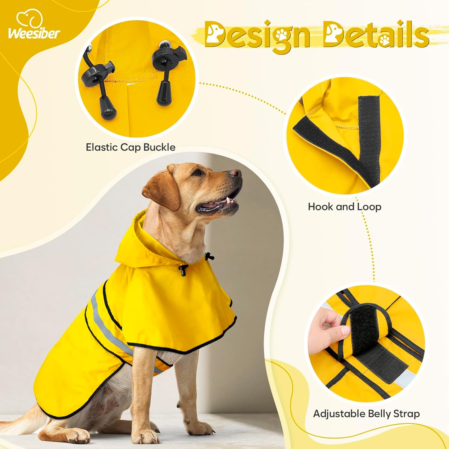 Detalle 2 de Weesiber Waterproof Dog Coat with Hood, Reflective Rain Jacket for Small Dogs