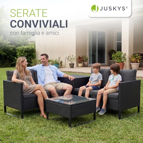Thumbnail 6 de Juskys Santorini: Set di mobili da giardino in polyrattan con salotto, tavolino e box protettivo (Nero)