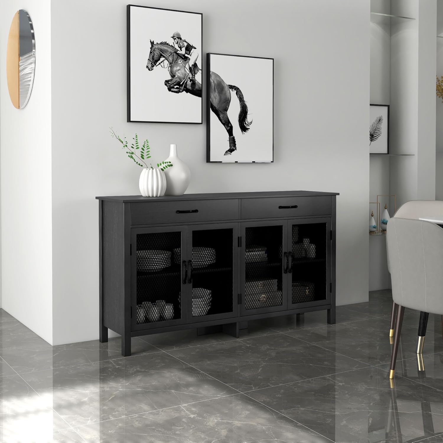 Detalle 2 de HOMCOM Buffet Bas 4 Portes – Style Industriel, Noir, 150 x 40 x 85 cm