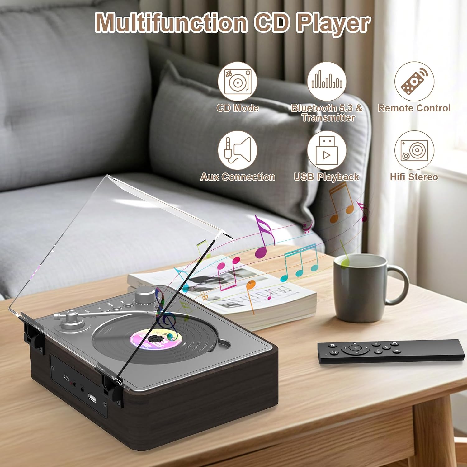 Detalle de Mycket C2 draagbare cd-speler met dubbele stereoluidsprekers en Bluetooth