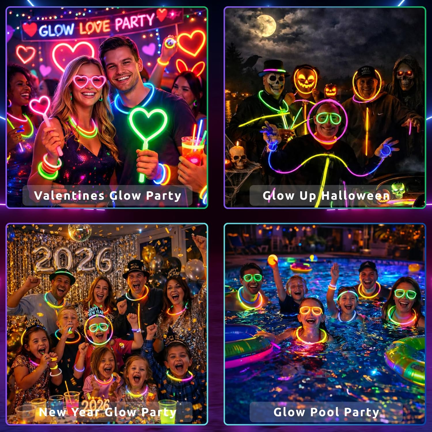 Thumbnail 2 de Ammy Glow Glow Sticks (205 Pcs Kit) Bulk Party Pack with Connectors & Glasses