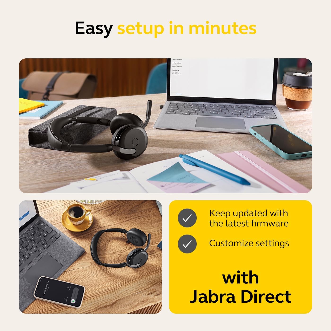Detalle 2 de Jabra Evolve2 65 Flex Wireless Stereo Headset with Bluetooth (Black) + Link 380 USB-C adapter