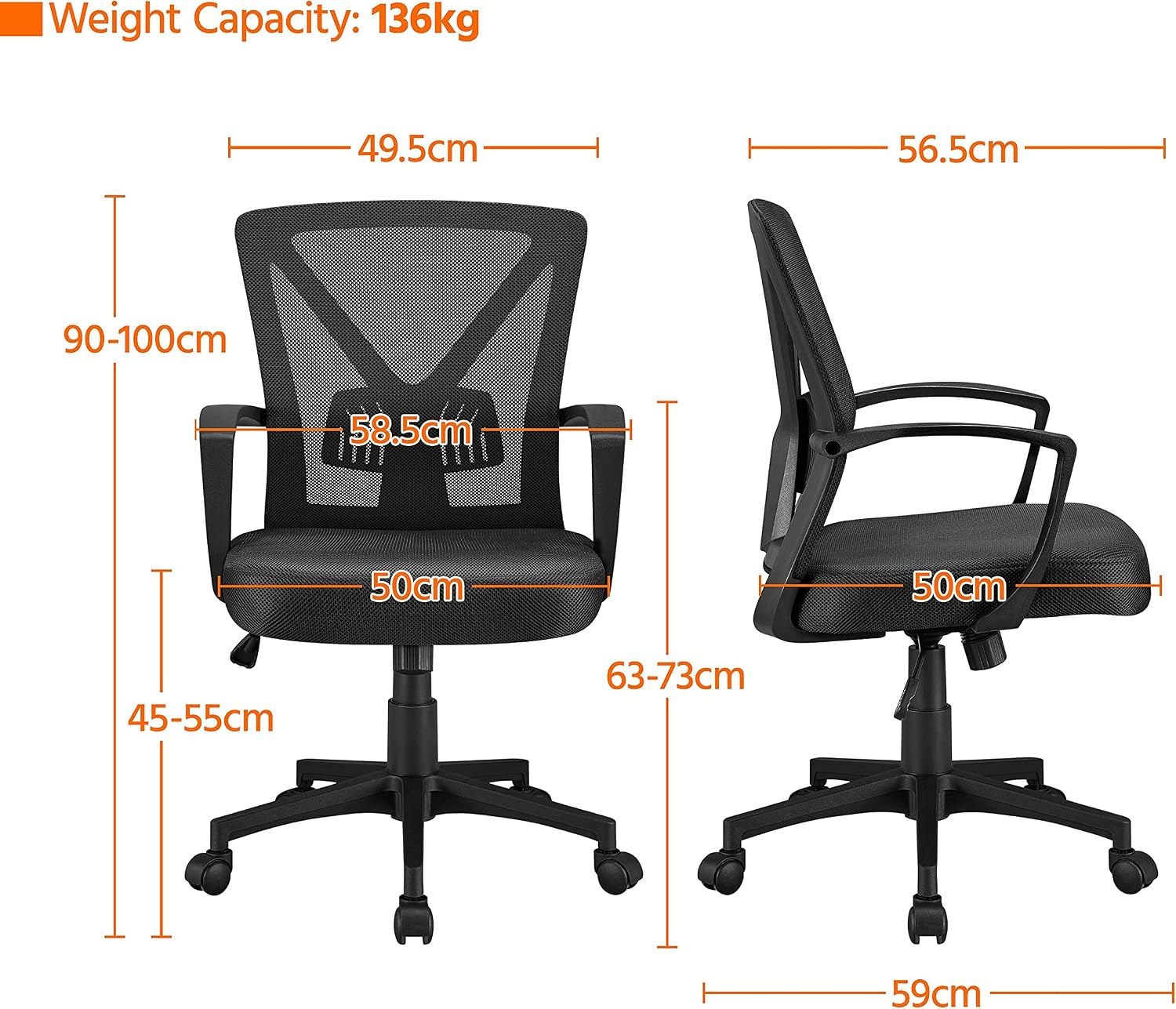 Thumbnail 2 de Yaheetech Sedia da Ufficio Ergonomica Girevole con Reclinabile e Supporto Lombare – Nero