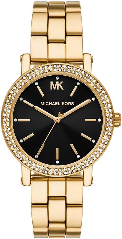Detalle de Michael Kors Corey Damenuhr – Quarz-Analog mit 38-mm-Gehäuse und Edelstahl- oder Lederarmband