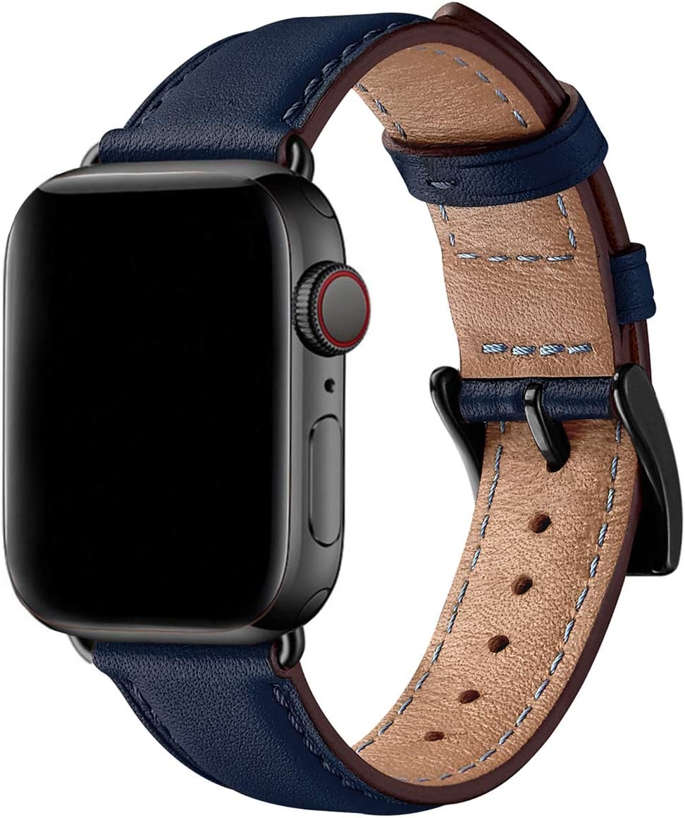 Detalle de SUNFWR Leather Straps for Apple Watch (44mm/45mm/49mm/46mm, 42mm Series 1–3) – Genuine Leather Replacement Band