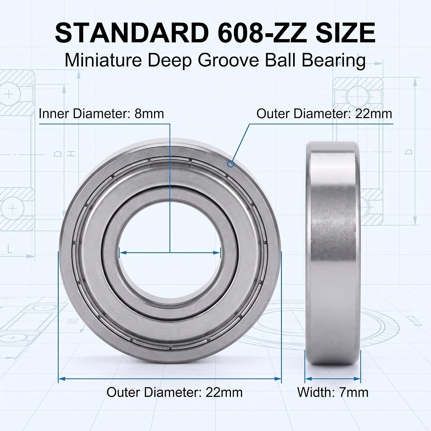 Detalle de Mycheny 608 608-ZZ Deep Groove Ball Bearings, 20-Pack, Alloy Steel